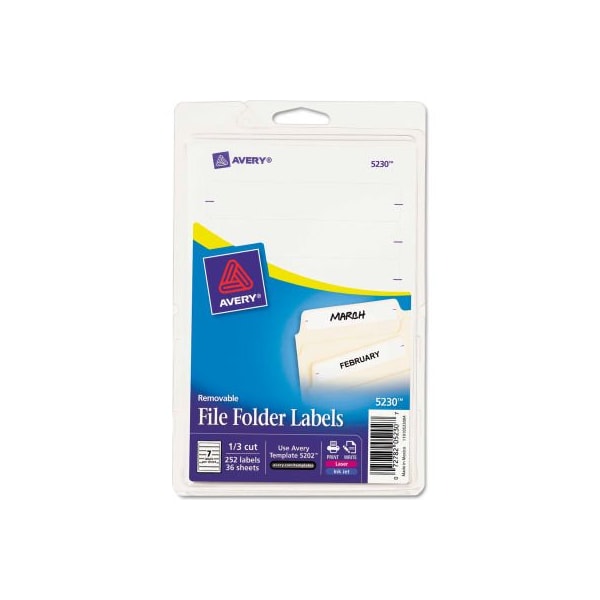 Avery Avery Removable Inkjet/Laser Filing Labels, 2/3 x 3-7/16, White, 252/Pack 5230 - main
